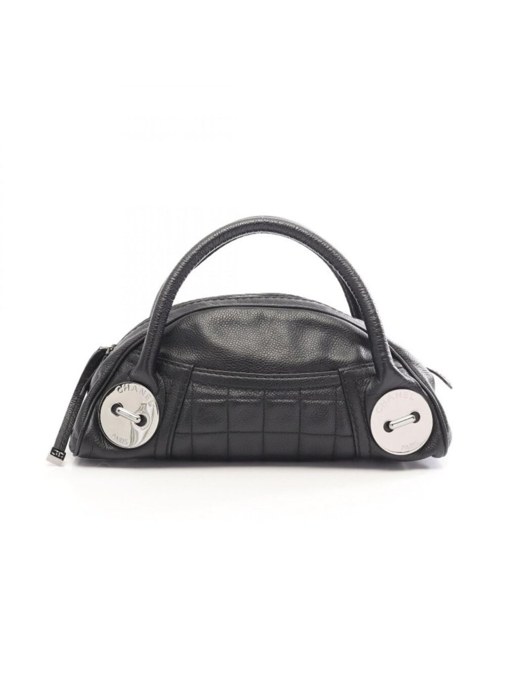 Chanel Handbag Choco Bar Button Motif Black Caviar Leather Mini